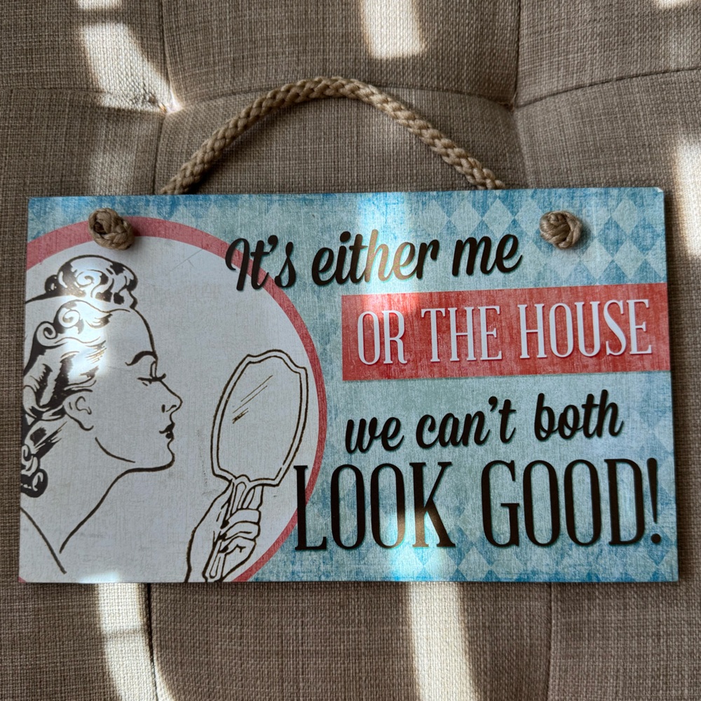 Vintage-Inspired Humorous Wall Sign - Blue, Pink, & White